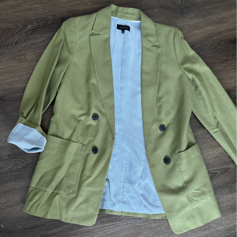 Talbots. New LongLight Green Trench blazer